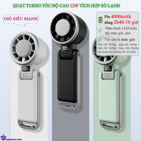 Quạt Turbo Sò Lạnh Cầm Tay Pin Trâu Làm Mát Siêu Tốc N612