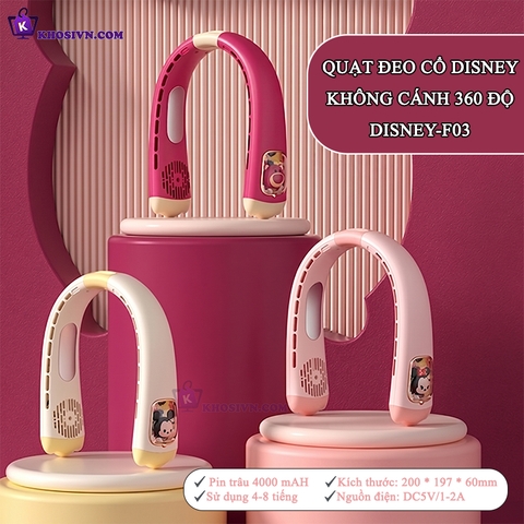 Quạt Đeo Cổ Disney Không Cánh Pin 4000mAh Biên Độ Thổi Rộng 360 Độ Mát Mẻ Dễ Chịu Không Ồn - Disney-F03