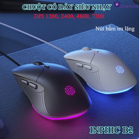 Chuột Gaming Inphic Văn Phòng Có Dây Có LED RGB 4 Mức Điều Chỉnh Độ Nhạy Lên Đến 7200 dpi - Inphic B2