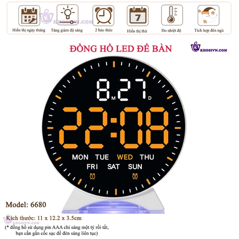 Đồng Hồ LED Decor Để Bàn Trang Trí Có Báo Thức, Đèn Ngủ, Hiển Thị Thời Gian, Ngày Tháng Thứ - 6680