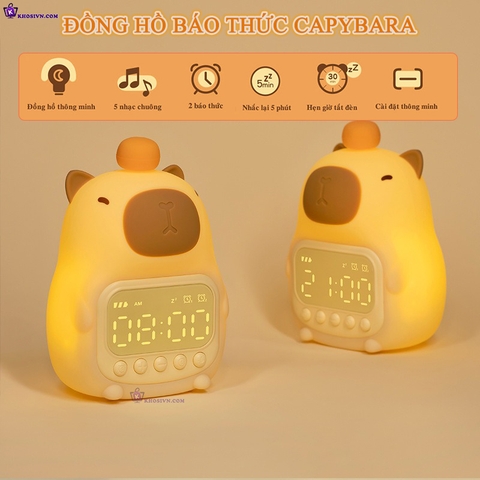 Đồng Hồ LED Capybara Silicon Dễ Thương Tích Hợp Đèn Ngủ Có Thể Sạc Lại, Đồng Hồ Báo Thức - C20 Capybara