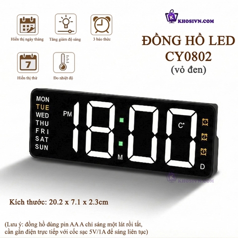 Đồng Hồ LED Decor Để Bàn Decor 3 Chế Độ Báo Thức Hiển Thị Thứ Nhiệt Độ - CY-0802