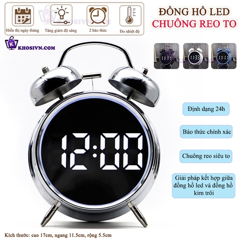 Đồng Hồ Chuông Reo Báo Thức Màn Hình LED Để Bàn Hiển Thị Thời Gian, Nhiệt Độ, Ngày Tháng - HL-8891