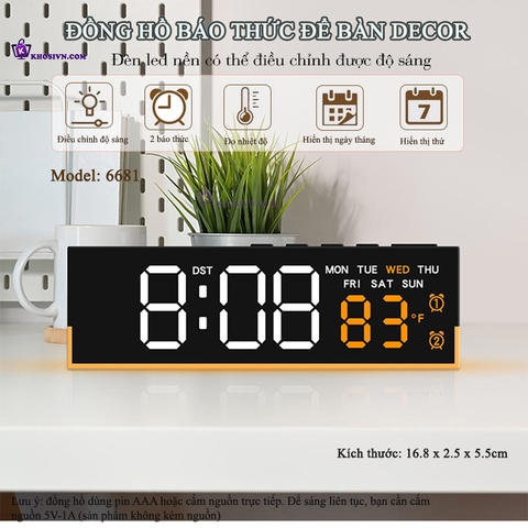 Đồng Hồ LED Decor Để Bàn Báo Thức Có Đèn Nền Trang Trí Điều Chỉnh Được Độ Sáng - 6681