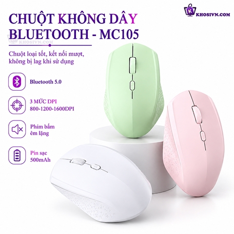 Chuột Mini Không Dây Kết Nối Bluetooth 2.4G Độ Nhạy 1600DPI, Thiết Kế Công Thái Học Chuột Văn Phòng MC105
