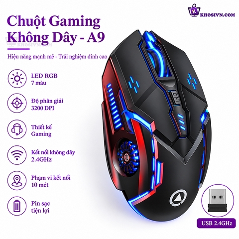 Chuột Gaming Không Dây Kết Nối 2.4G LED RGB 3200DPI Chơi Game, Chuột Văn Phòng A9