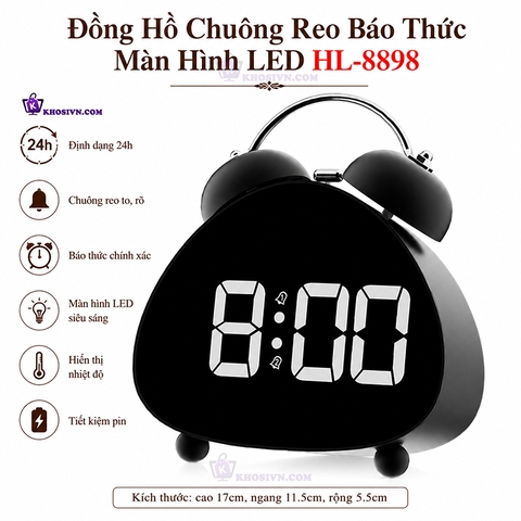 Đồng Hồ Chuông Reo Báo Thức Màn Hình LED Để Bàn Hiển Thị Đa Chức Năng HL-8898