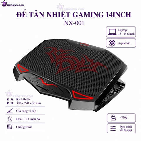 Đế Tản Nhiệt Laptop Gaming 14inch Tích Hợp 2 Cổng USB Giá Nâng 5 Cấp Độ NX-001