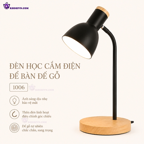Đèn Học Cắm Điện Để Bàn Đế Gỗ Chống Cận Bảo Vệ Mắt Không Kèm Bóng D1006