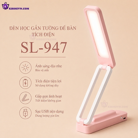 Đèn Học Tích Điện Gắp Gọn Để Bàn Gắn Tường Đăng Năng 3 Màu Ánh Sáng Có Tích Hợp Remote SL-947