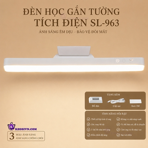 Đèn Học Tích Điện Điện Gắn Tường Đa Năng Góc Chiếu Sáng 88 Độ 3 Màu Ánh Sáng SL-963