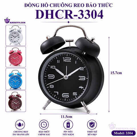 Đồng Hồ Chuông Reo Báo Thức To Để Bàn Size Lớn 4inch Có LED Dùng Kim Trôi DHCR-3304