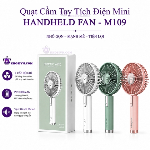 Quạt Cầm Tay Tích Điện Mini Cute Pin Sạc Nhỏ Gọn Có Thể Mang Theo Mọi Nơi Gió Mạnh Handheld Fan M109