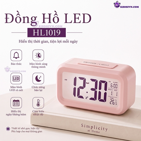 Đồng Hồ LED Màn Hình LCD Hiển Thị Đa Chức Năng Có Báo Thức HL-1019