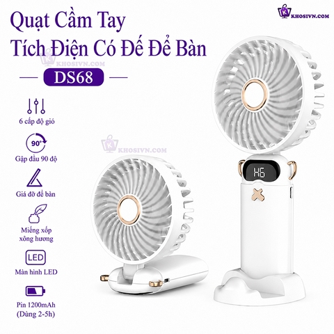 Quạt Cầm Tay Tích Điện Đa Chức Năng Ba Trong Một Có Đế Tháo Rời Tiện Lợi DS68