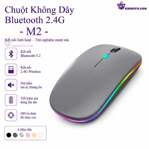 Chuột Bluetooth Không Dây Pin Sạc Siêu Mỏng Có LED RGB Chuột Dùng Cho Điện Thoại Máy Tính M2