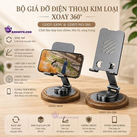 Giá Đỡ Điện Thoại Gấn Gọn Để Bàn Hợp Kim Nhôm Xoay 360 Độ Bền Bỉ