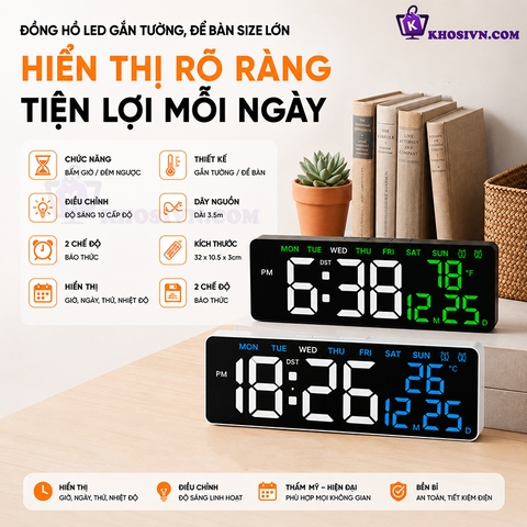 Đồng Hồ LED Điện Tử Để Bàn Gắn Tường Hiện Đại Đa Chức Năng - 6668