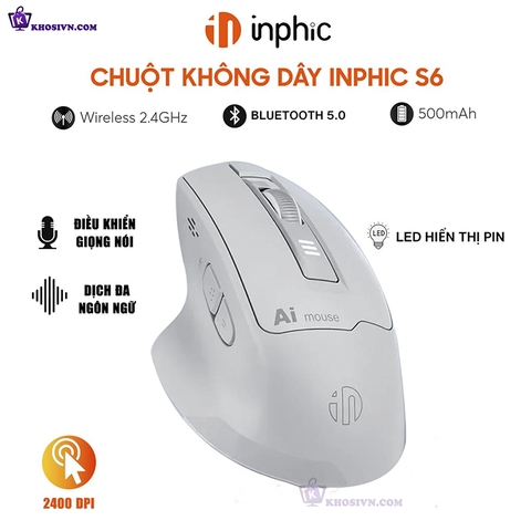 Chuột Gaming Inphic Không Dây Bluetooth AI 2400dpi, Chuột Voice AI Điều Khiển Bằng Giọng Nói - Inphic S6