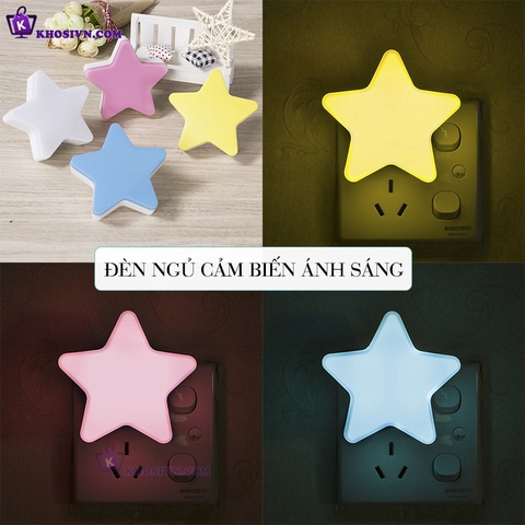 Đèn Ngủ Cảm Biến Ánh Sáng Tự Động Gắn Tường Hình Ngôi Sao