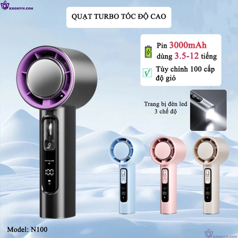 Quạt Turbo Cầm Tay Gió Mạnh Làm Mát Nhanh 100 Cấp Độ Gió - N100