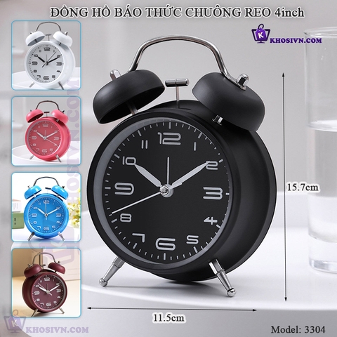 Đồng Hồ Chuông Reo Báo Thức To Để Bàn Size Lớn 4inch Có LED Dùng Kim Trôi - YH668