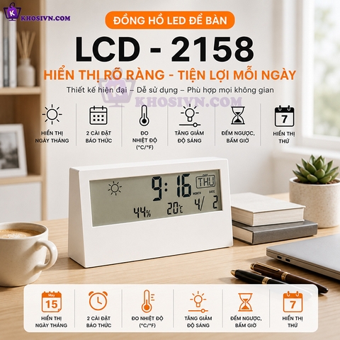 Đồng Hồ LED Để Bàn Báo Thức LCD Đã Bao Gồm Pin Và HDSD Tiếng Việt - 2158