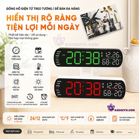Đồng Hồ LED Báo Thức Để Bàn Đa Năng Có Hiển Thị Nhiệt Độ, Độ Ẩm, Bấm Giờ - 5512