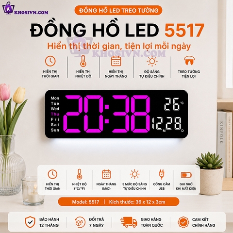 Đồng Hồ Để Bàn LED Decor Đồng Hồ Gắn Tường Tích Hợp Đèn Ngủ Có Thể Điều Chỉnh - 5505
