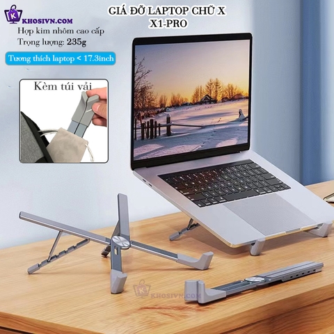 Giá Đỡ Laptop, Giá Đỡ Máy Tính Bảng Gấp Gọn Hình Chữ X, Chất Liệu Hợp Kim Nhôm Cao Cấp Kèm Túi Vải - GĐLP X1-Pro
