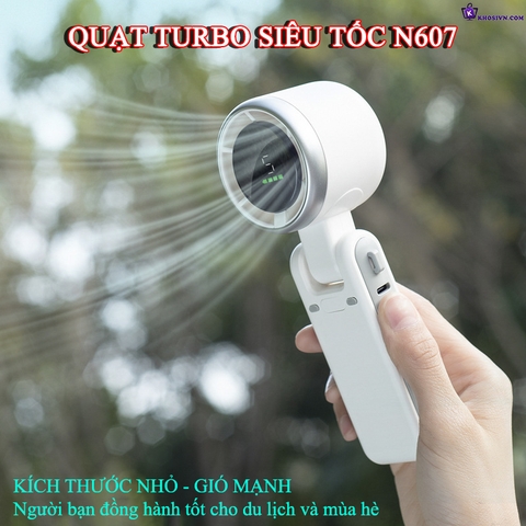 Quạt Turbo Cầm Tay Tích Điện Gió Mạnh 5 Cấp Độ Gió Kèm Dây Đeo Cổ - N607