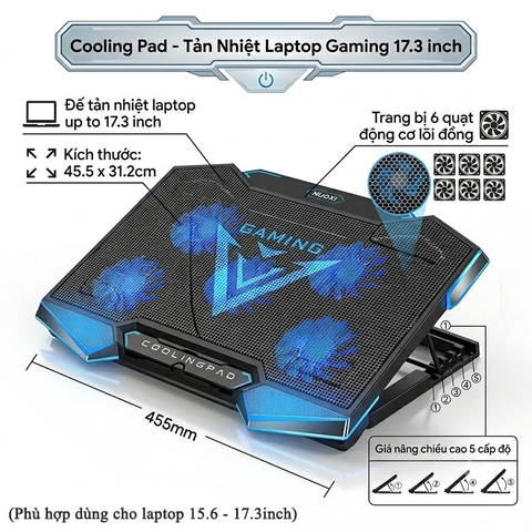 Đế Tản Nhiệt Laptop Gaming 17inch 2 Cổng USB Cooling Pad