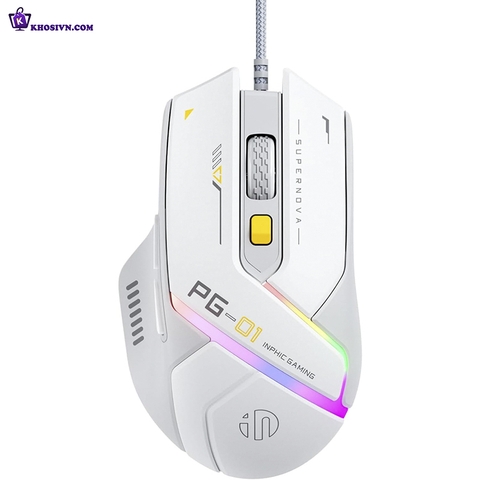 Chuột Gaming Inphic Có Dây Cao Cấp LED RGB 16 Triệu Màu 12800dpi Phím Bấm Có Âm Click - Inphic PG1