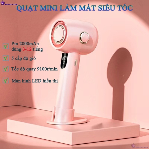 Quạt Turbo Tích Điện Mini Cầm Tay Làm Mát Siêu Tốc Pin Sạc 2000mAh Có Màn Hình LED - N28