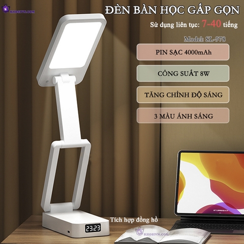 Đèn Tích Điện Để Bàn Học Gấp Gọn Pin Trâu 4000mAh 3 Màu Ánh Sáng SL-978