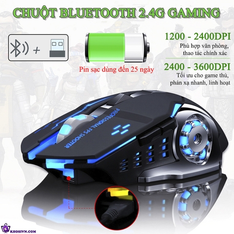 Chuột Gaming Không Dây Bluetooth 2.4G Có LED DPI 3600 - Chuột T2