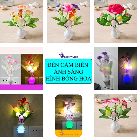 Đèn Ngủ Cảm Biến Ánh Sáng Hình Hoa Gắn Tường Tự Động Sáng Tắt Đèn LED RGB Tự Thay Đổi Độ Sáng