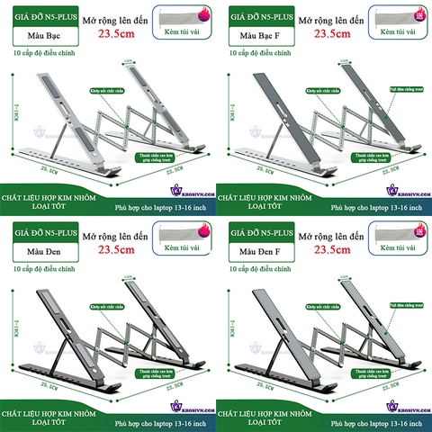 Giá Đỡ Laptop, Giá Kê Laptop Máy Tính Gấp Gọn Chất Liệu Hợp Kim Nhôm Cao Cấp Điều Chỉnh Được Độ Cao - N5 Plus