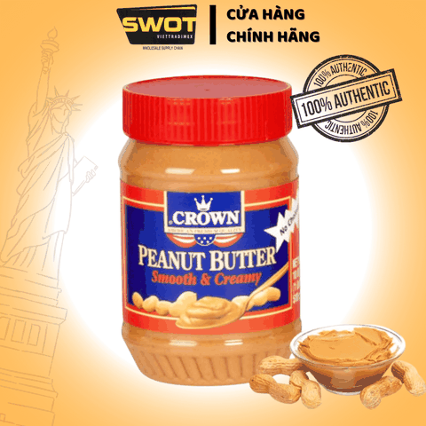 Bơ Đậu Phộng CROWN của Mỹ, hương thơm béo ngậy từ hạt đậu phộng, bơ mềm mịn có thể ăn kèm cùng bánh mì, hoặc chế biến theo sở thích, ít calo phù hợp với người ăn kiêng - SWOT