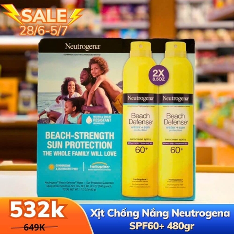 XỊT CHỐNG NẮNG NEUTROGENA SPF60+ - CHAI 480GR