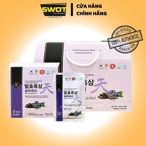 Nước hắc sâm việt quất - Hộp 20 gói x 70ml, giúp bồi bổ cơ thể, tăng cường thị lực và chống lão hóa hiệu quả nhờ sự kết hợp giàu dưỡng chất giữa hắc sâm cùng chiết xuất việt quất tự nhiên - SWOT