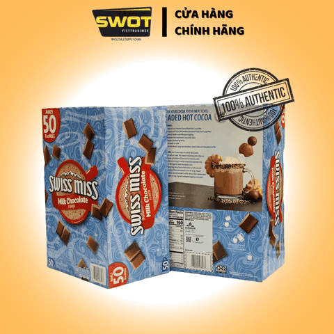 Bột Cacao Swiss Miss Milk Chocolate Mỹ Hộp 50 Gói -1.95Kg, Bổ sung nhiều vitamin và khoáng chất - giúp phòng tránh các chứng bệnh như tim mạch, huyết áp, mệt mỏi, trầm cảm... - SWOT