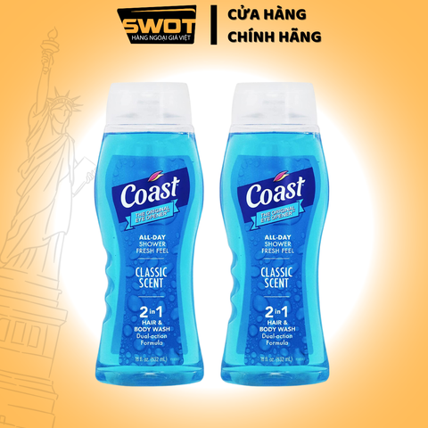 Sữa tắm Coast Body Wash 2in1 Chai 532ml của Mỹ  - hương thơm nồng nàn, quyến rũ cùng làn da sạch mịn, tươi mát - SWOT