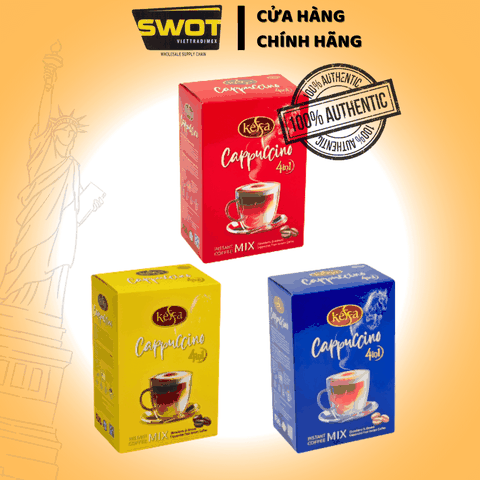 Cà Phê Cappuccino Keffa 4in1 160gr là sự kết hợp hoàn hảo giữa cà phê rang xay đậm đà và hương vị béo ngậy của sữa cùng độ ngọt vừa phải, mang đến trải nghiệm cân bằng và trọn vẹn - SWOT