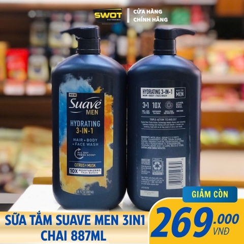 Sữa tắm gội 3in1 Suave Men - chai 887ml
