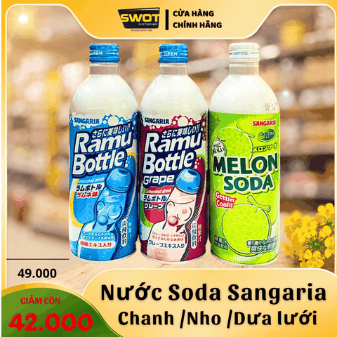 NƯỚC SODA SANGARIA VỊ CHANH / NHO / DƯA LƯỚI - NHẬT BẢN