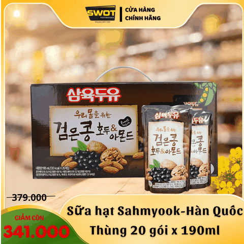 Thùng 20 Sữa hạt Óc Chó, Đậu Đen, Hạnh Nhân Sahmyook Hàn Quốc 190ml