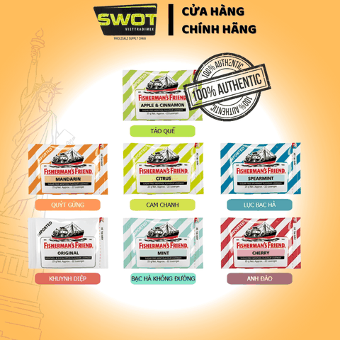 Kẹo Con Tàu Fisherman’s Friend đủ vị 25g - Bạc Hà, Cherry, Cam Chanh, Quýt, Táo Quế, Khuynh Diệp -SWOT