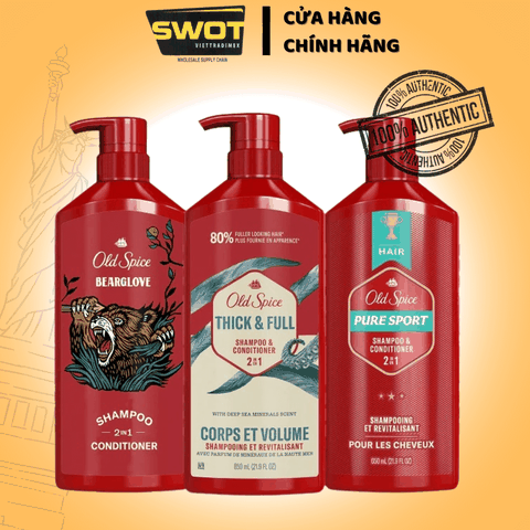 Dầu Gội - Xả Old Spice 2in1 3 mùi Chai 650ML của Mỹ - SWOT