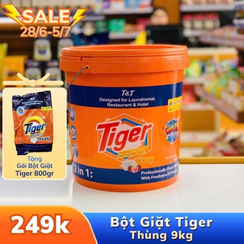 THÙNG BỘT GIẶT TIGE 9KG - TẶNG GÓI BỘT GIẶT CÙNG LOẠI 800GR